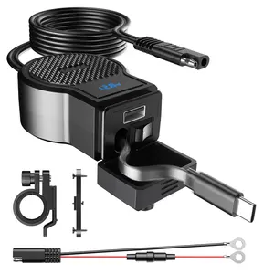 Motorcycle USB Charger with Voltmeter Dual USB Type-C PD Fast Charge QC 3.0 Waterproof Phone Tablet GPS Accessory