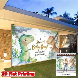 2D FLAT Banner, 1pc Watercolor Dinosaur Baby Shower, Polyester home decoration background banner, suitable for living room, bedroom and other indoor and outdoor decoration, a perfect gift for parties and festival celebrations