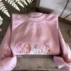 Embroidered Bunny Sweatshirt, Easter Embroidered Sweatshirt, Easter Bunny Sweater, Cute bunny rabbits sweater