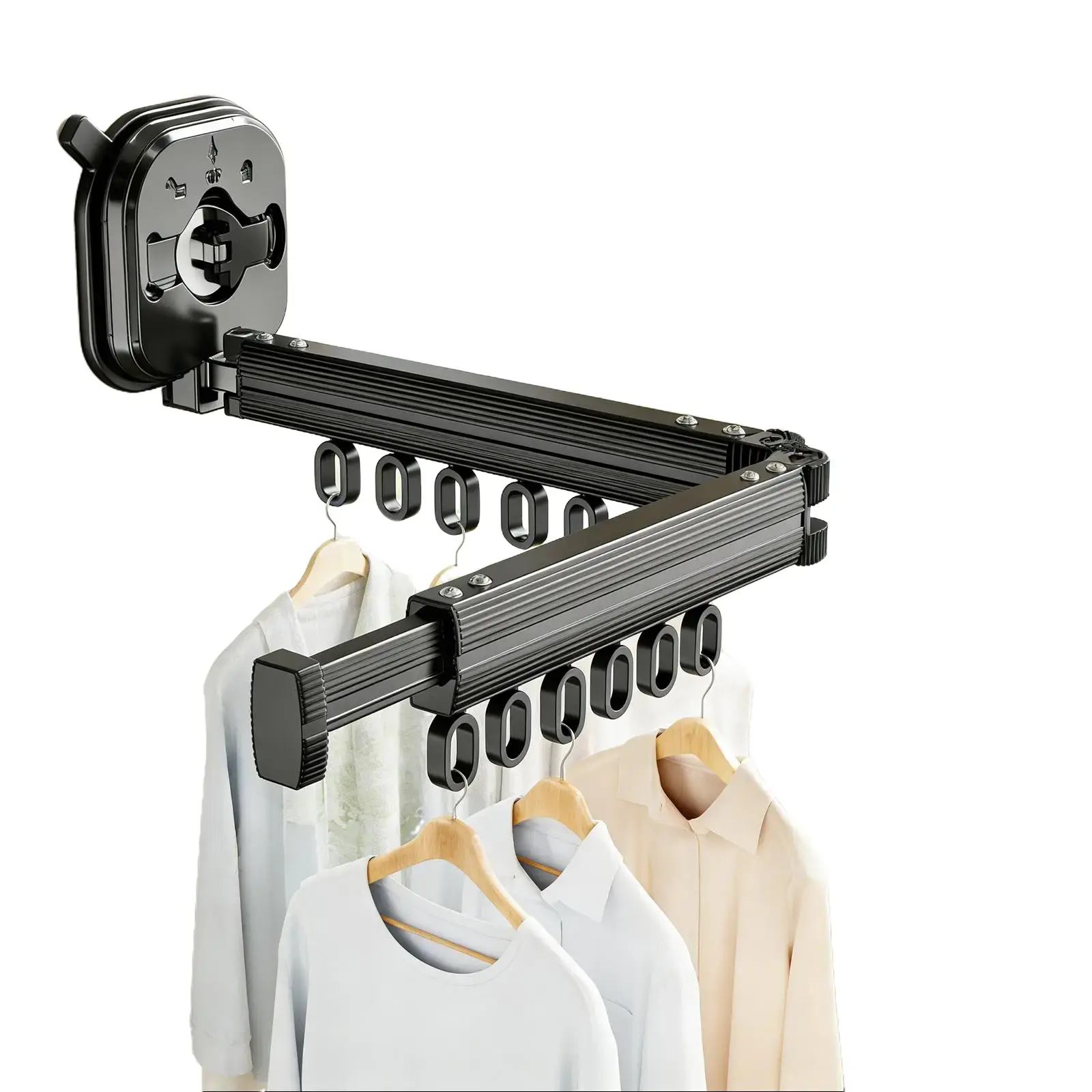 No-Drill Aluminium Alloy Suction Cup Drying Rack, Collapsible Multi-Tier Clothes Airer with Installation Accessories, Extendable Hangable Design, Removable Hooks, 10-15 Kg Load Capacity for Glass Tiles Bathrooms, Collapsible Drying Racks, Multi-Tier Dryin