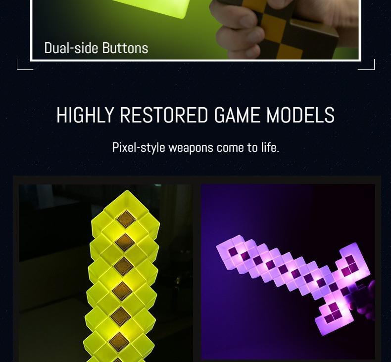 LED Light-Up Enchanted Sword Pixel Life-Size Role-Play Toy Costume Accessory Inspired by Video Game