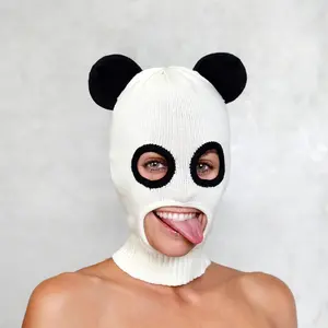 PANDA BALACLAVA Knit Cotton Mask - Black & White Snowboarding Ski Mask - Animal Balaclava Mask -Cute Panda Holiday Gift!