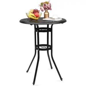 summervibes Cast Aluminum Bar Height Patio Table with Umbrella Hole - Tall Outdoor Bistro Table, 32" Dia x 41" H (Black)