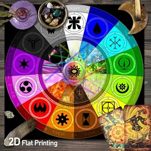 Elemental Symbol Tarot Card Mystic Element Altar Tablecloth Event Party Supplies for Spread Divination Rainbow Magic Astrology Spiritual Tarot Pad Wheel Of Fortune Style Square Gaming Tablecloth Party Games Activities