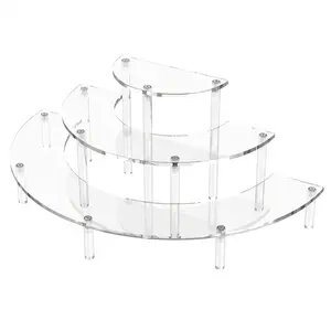 3 Tier Acrylic Display Risers, Half Moon Cupcake Stand, Clear Perfume Organizer, Dessert Stand for Display, Clear Display Stand for Food, Cupcake, Perfume, Collections