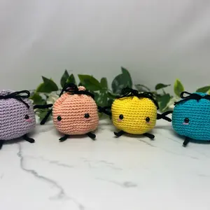 Handmade Junimo Dice Bag Pouch Purse - Colorful Crochet Design with Adorable Faces and Black Drawstring