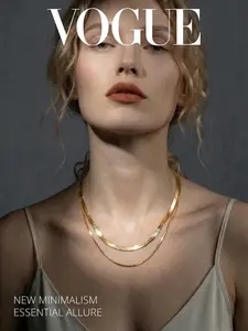 Minimalist 18k Waterproof & Tarnish-Free Double Layer Herringbone Flat Snake Chain Necklace, Unisex Y2K Jewelry