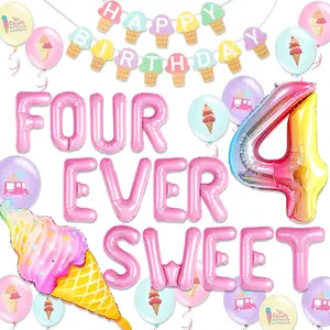 Four Ever Sweet Birthday Decorations Ice Cream Birthday Party Supplies Girl Baby Shower Supplies Cookie Dough Decorations for Candyland Party Decoration 4 year old birthday decorations outdoorfun