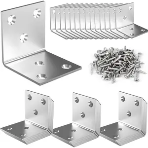 Silver Stainless Steel Corner Bracket,Joint Right Angle Bracket,L Shape Heavy Duty Metal Corner Brace Shelf Supporter for Wood, with Screws