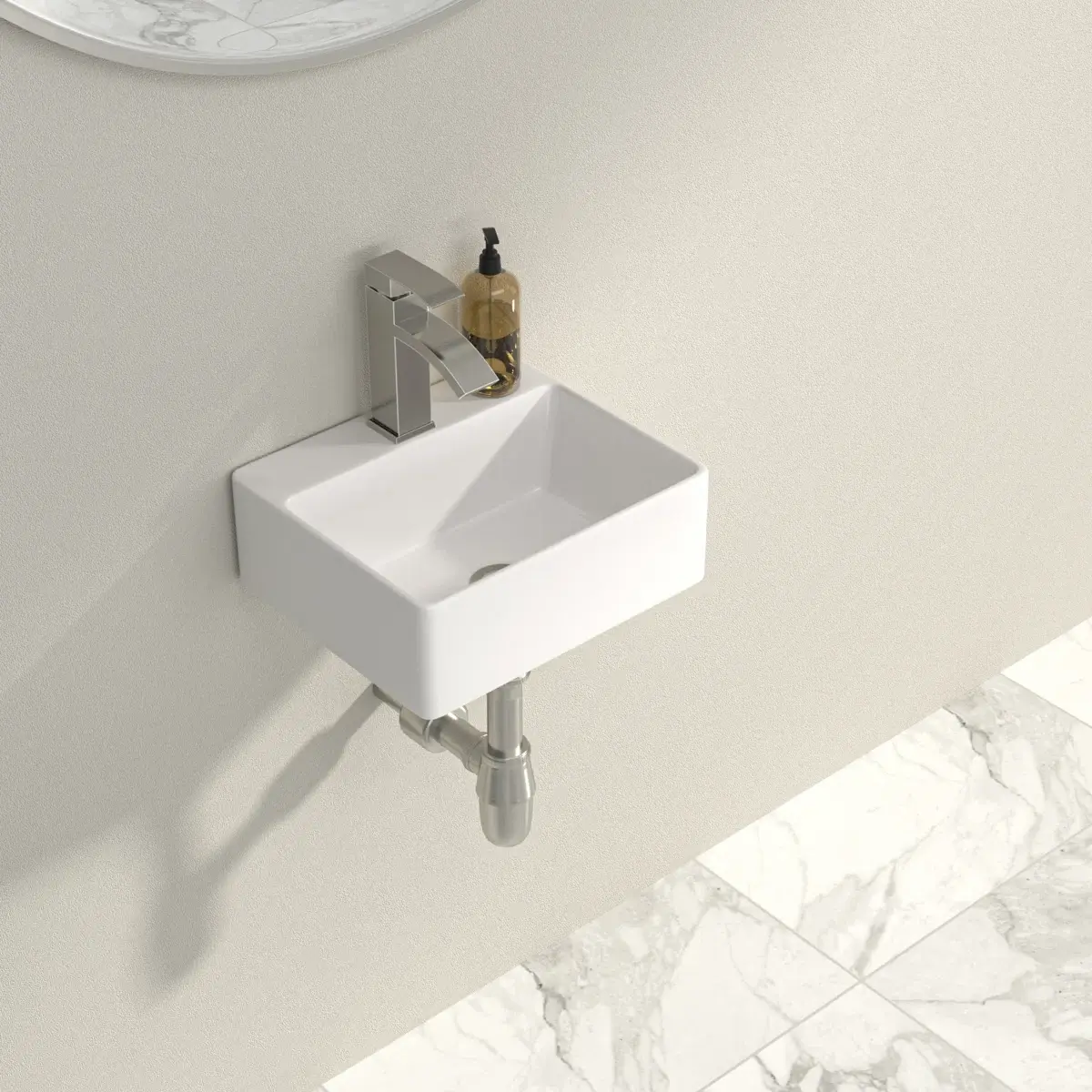 Logmey 13.6" L x 11.6" W Wall Mounted Bathroom Sink, Small Space Saving Rectangular White Ceramic Vessel Sink with Faucet Hole & Mounting Kit,Home Improvement Finds