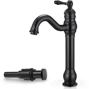 Oil Rubbed Bronze Bathroom Faucet 1 Hole, Brass Tall Bathroom Faucet Single Handle, 360  Swivel Bath Faucet, Vessel Sink Faucet Bathroom Faucets with Pop-up Drain & Aerator for Farmhouse