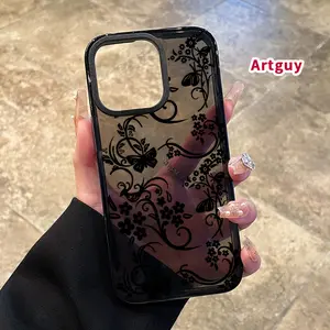 Phone Case for iPhone 16 Plus 15 Pro Max 14 13 12 11 Elegant Floral Vines Pattern Non-Yellowing Shockproof Soft Silicone Transparent Cover