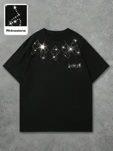 Rhinestone Cross & "Belief" Graphic T-Shirt | Sparkling Christian Faith Streetwear Casual Tee