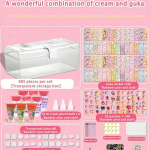 Kids DIY Guka Cream & Sticker Animals Craft Kit | 5-10Y Boys Girls Keychain Gift Box | Pink Purple Birthday New Year Holiday Toy Sticker Packs
