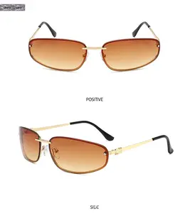 Y2K Frameless Curved Brown Sunglasses for Women – 2026 Trend Fashion Shades, UV Protection, Lightweight Wind-Resistant Design for Outdoor Daily Wear