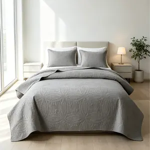 【Deep Color Series】Gray Ultrasonic Quilt Set, 3 Piece Queen Size Bedding, Lightweight Soft Coverlet, Stitch-Free Modern Bedspread for All Seasons, Machine Washable