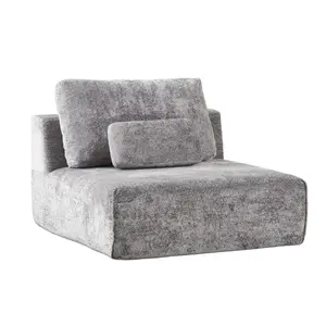 Modular Single Sofa Couch, Beige Plush Velvet No-Assembly Compressed Sofa, Deep-Seat Lounge Chair for Small Spaces Living Rooms Apartments Dorms