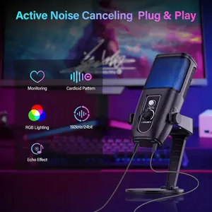 Zx775 USB/Type-C Computer Microphone, Plug-And-Play, Breathing Light Effect, Low Latency Audio, Heart-Shaped Directional, Ideal for Gaming