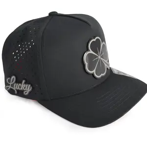 Lucky Clover Edition Black Red 804 Hydro High Crown Snapback Adjustable Visor & 4 Leaf Clover Badge Streetwear Hat