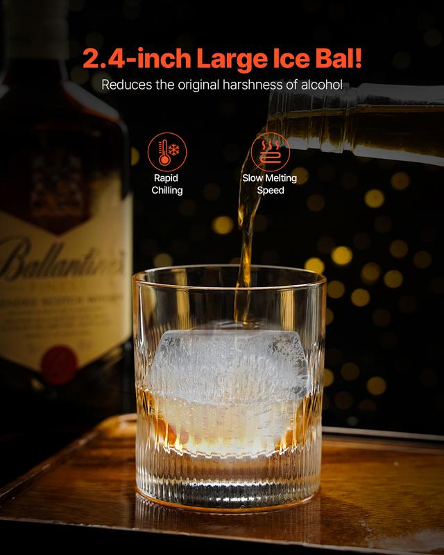VEVOR Ice Diamond Press, 2.4" Ice Ball Maker, Aviation Aluminum Diamond Ice Ball Press Kit for Ice Diamond, Ice Press with Tong and Drip Tray, for Whiskey, Cocktail, Bourbon, Scot on Party & Holiday