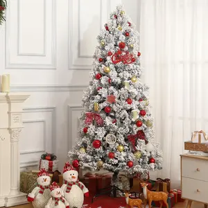 【GARVEE】Artificial Prelit Christmas Tree, 6 feet, Dual Color LED Lights, Slim/Flocked Options, Metal Base, for Holiday Decoration at Home and Office, Easy Assembly