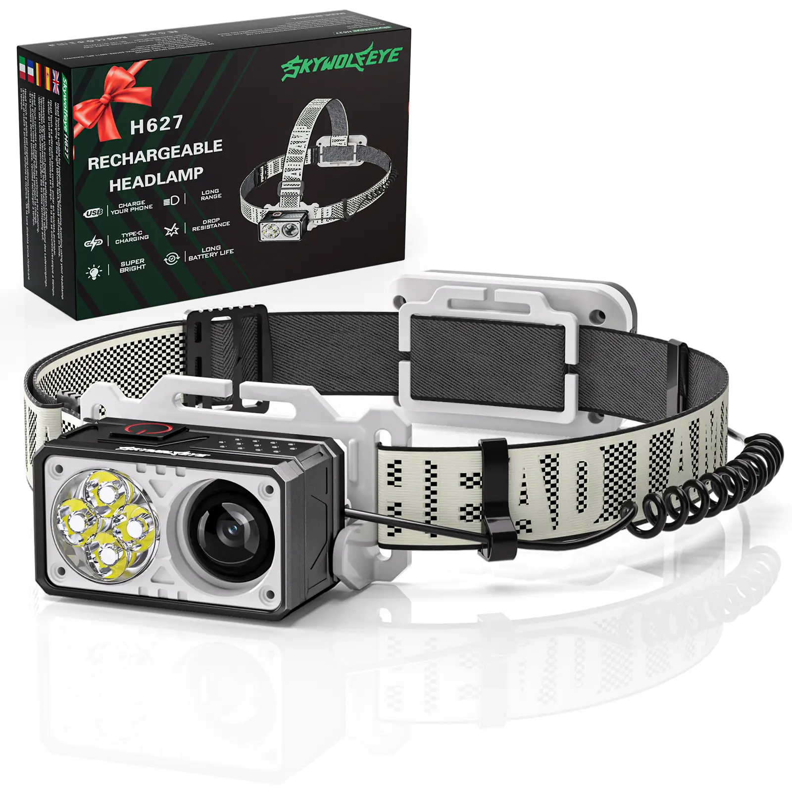 LED Headlamp Rechargeable, 2500 High Lumens Head Lamp with Red Light 8 Modes，Waterproof Lightweight Hardhat Head Flashlight for Camping Running Fishing Crafting Mechanic Work