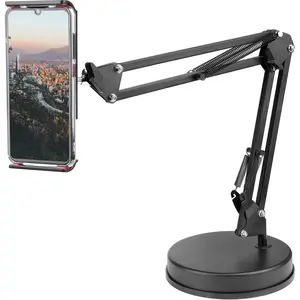 Overhead Phone Mount Stand  Phone Video Stand Articulating Arm Phone Mount Table Top with Base Adjustable 360? Cell Phone Tablet Holder Mount Desktop Compatible with Phones, Tablets, iPad