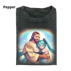 Jesus and Hatsune Miku Shirt, Funny Vocaloid Graphic Tee, Funny Anime Faith Mashup Tee, Y2K Streetwear Unisex Gift, Unique Crossover Top