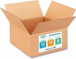 Medium Moving & Shipping Boxes 12x12x6 inches (10-Pack) - Extra Strength 200 lb vs Regular - Corrugated Boxes for Packaging - Medium Box for USPS, UPS, FedEx - Carton Box by IDL Packaging