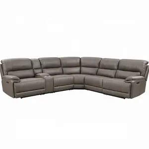 Kantu Power Motion Sectional Sofa with Recliners & USB Brown Synthetic Leather