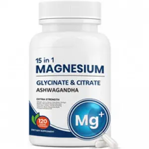 Magnesium Capsules 15in1 Magnesium Citrate and Glycine Complex Capsules, Contains Ashwagandha and L-Theanine to Support Cortisol, 120 Vegetarian Capsules