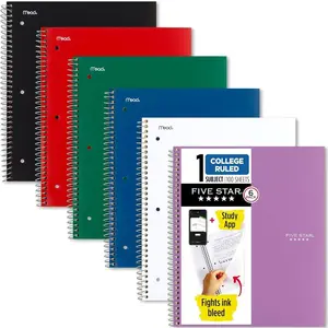 Spiral Notebook + Study App, 6 Pack, 1 Subject, College Ruled Paper, 8-1/2" x 11", 100 Sheets, Fights Ink Bleed, Water Resistant Cover, Assorted Colors (38052)