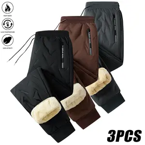 3-Pack Men's & Women's Thickened Winter Jogger Pants with Plush Fleece Lining Warm Leak-Proof Windproof Adjustable Drawstring Waist Zipper Pockets Solid Color for Casual Home and Outdoor Use