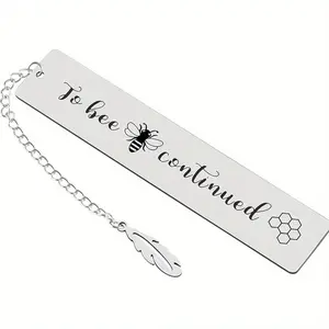 Bee & Leaf Design Lettering Bookmark, 1 Count Stainless Steel Bookmark with Chain, Book Mark for Book Lovers, Unique Gift for Daughters, Sons, Mothers, Wives