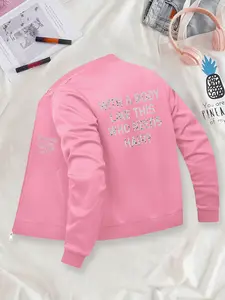 Funny Text Printed Bomber Jacket - Loose Casual Jacket, Suitable for Casual Outdoor Sports, Fashionable & Durable for All Seasons, Ideal for Daily Activities, Gifting, Gatherings & Work.