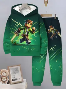 Boys Fashion Cartoon Character 3D Printed Hoodie Set, Long Sleeve Sports Wear, Spring Fall Winter Outdoor Hoodies, Casual Style
