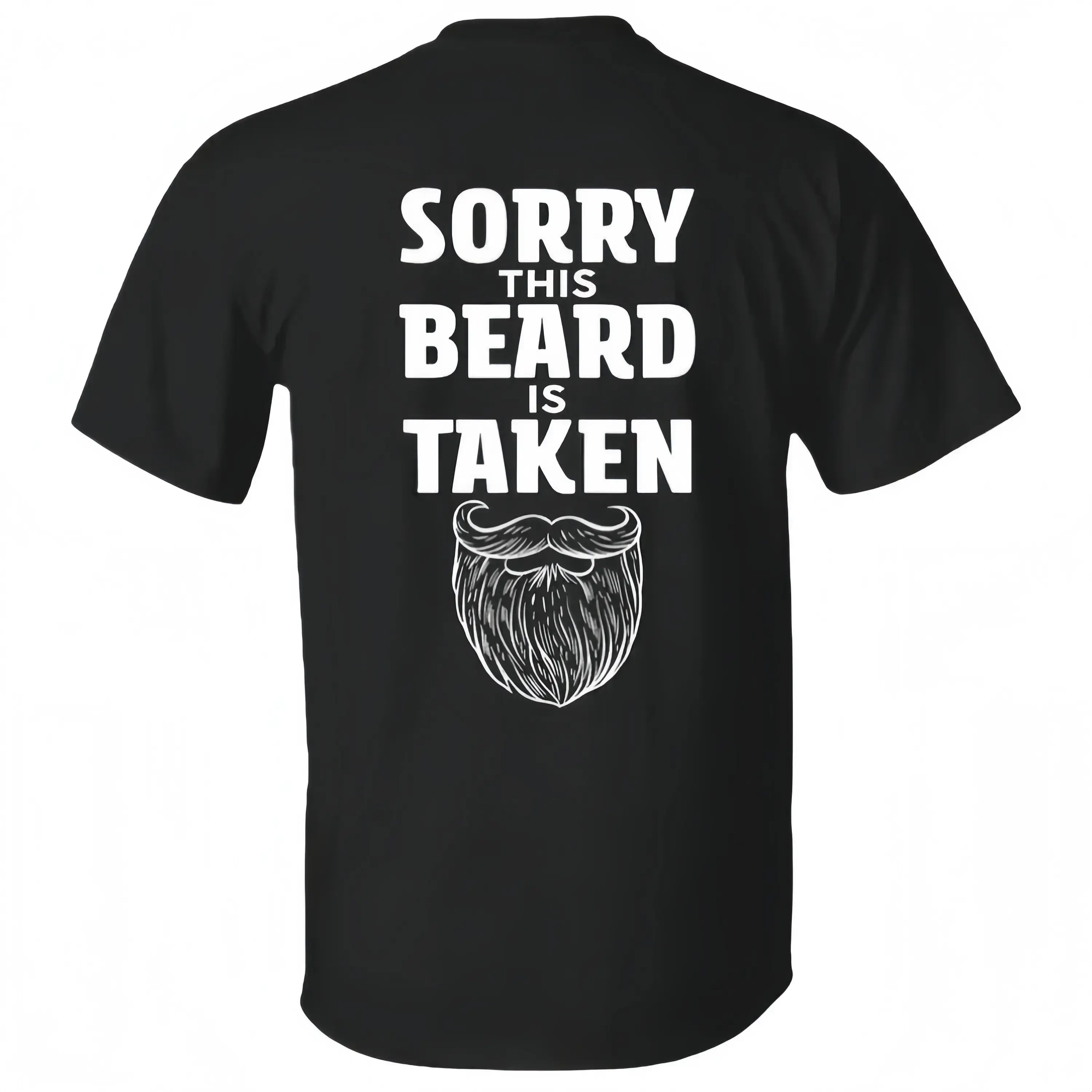 Men's Back Print "Sorry This Beard Is Taken" Funny Beard Graphic T-Shirt, 100% Soft Cotton Crew Neck Short Sleeve Casual Fit Tee, Husband Gift Machine Washable Daily Fitness Top