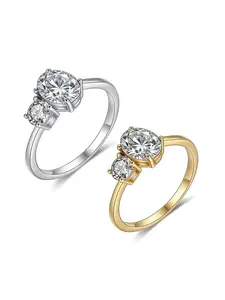 S925 Silver Plated 18k Oval Round Moissanite Two Stone Ring, 1.3ct Women's Wedding Band, Elegant Jewelry Gift