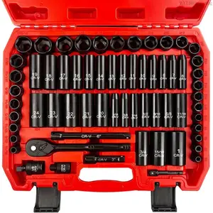 64 count 3/8" Socket Set,Drive Impact Socket Set, SAE/Metric, Deep & Shallow, Cr-V Steel, 6 Point with Adapters, 72T Ratchet Handle, Extension BarsBit Adapter6-24mm5/16-1 inchXX13Home sug