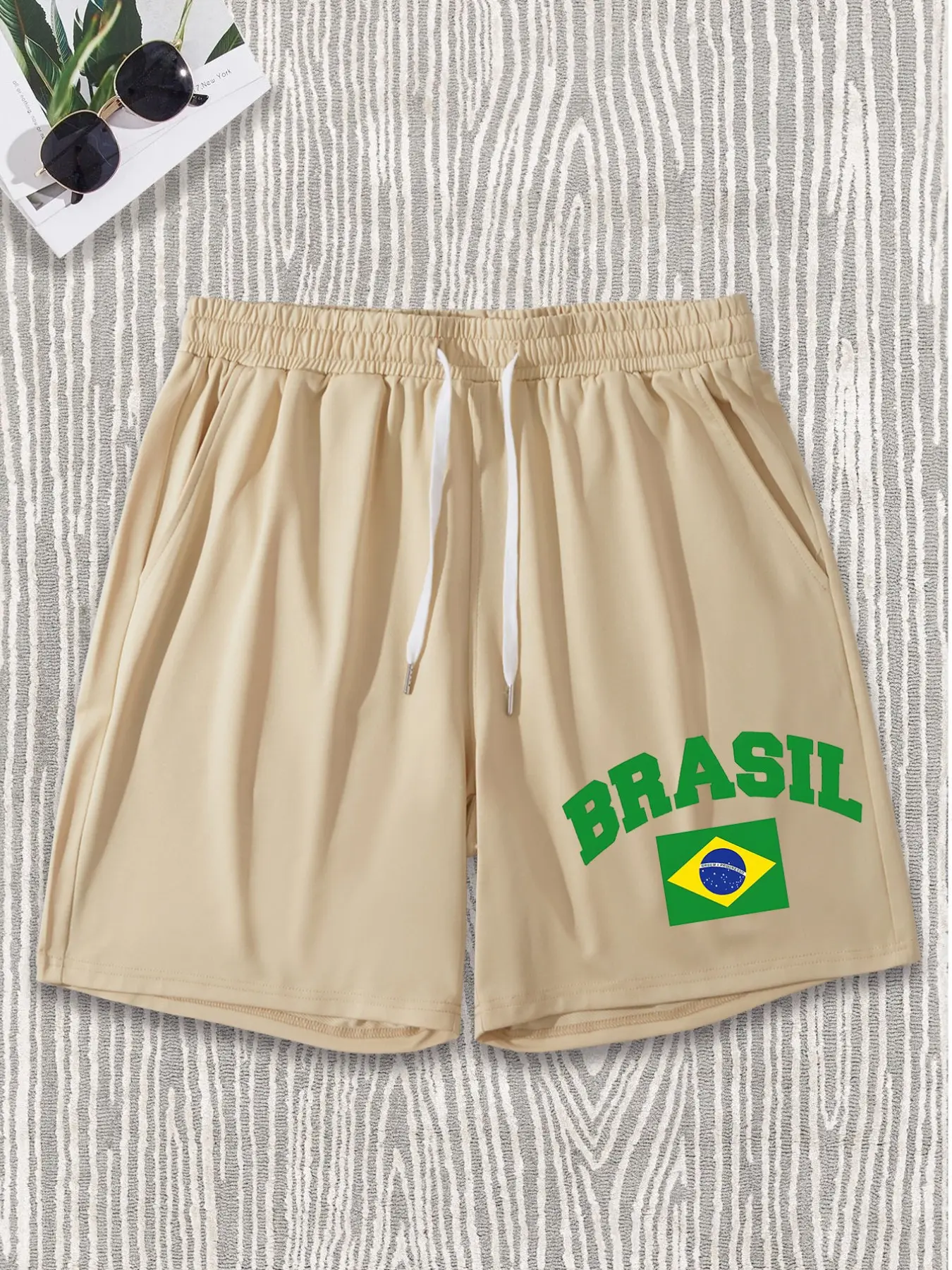 Brazil National Team Print Shorts, Street Style Loose Fit Five-Quarter Pants, Summer Sports Casual Versatile Mid-Length Trousers