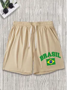 Brazil National Team Print Shorts, Street Style Loose Fit Five-Quarter Pants, Summer Sports Casual Versatile Mid-Length Trousers