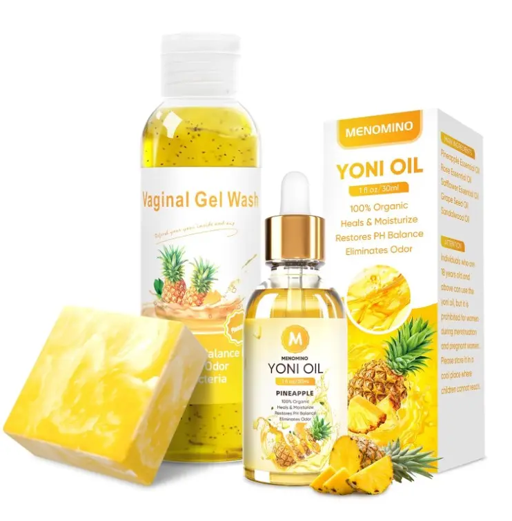 Feminine Wash & Yoni Soap Bar & Yoni Oil for Women pH Balance, Pineapple Yoni Wash for Moisturizing Remove Odor, 5.07 Fl.Oz Feminine Wash 1 Fl.Oz Feminine Oil & 3.53oz Yoni Bar