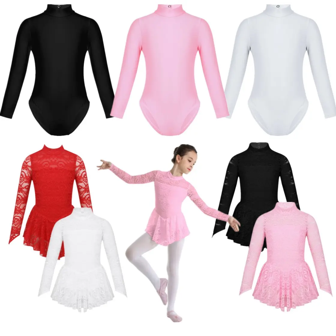 easyforever Girls' Long Sleeve Gymnastics Leotard - Soft and Comfortable 90% Polyester 10% Spandex Dance Bodysuit with Cutout Back Neckline, Elastic Leg Openings for Ballet Ballerina Use, S, Gymnastic Exercise, Female, Mock Neck, 17.5"/45.5Cm, 19"/48.5Cm,