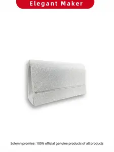 Elegant Silver Color Glitter Envelope Clutch Bag, Luxury Formal Handbag with Metal Trim, Perfect for Wedding, Prom & Evening Events