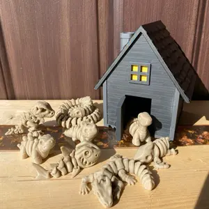 Spooky Halloween Haunted House Cute Funny Desk Pet Fidget Toys- Comes With 8 Skeleton Animals Inside