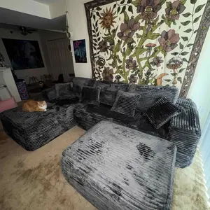 CAODOC 108" Modular Sectional Sofa Cloud Couch with Ottoman Corduroy Memory Foam L-Shaped Couch for Living Room Modern Deep Seat Boneless Fluffy Plush Chaise Lounge Free Combination