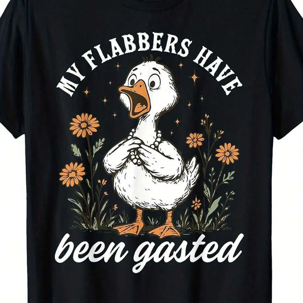Party-Style Crew Neck Short-Sleeve T-Shirt, Regular Cotton Fabric, Decorated With A Cartoon Duck Print, Unisex Tee Tops