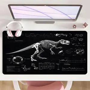[Mouse Desk Pad] Non-Slip Mouse Pad Large Gaming Mouse Pad With Rubber Base & Stitched Edge Futuristic Dinosaur Skeleton & Sci-Fi Data Design Desk Top Protector Mat For Home Office Or Holiday Gift Use