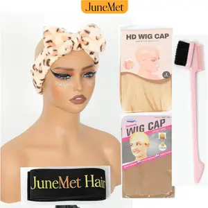 [For Beginners]JuneMet Wig Installation Accessory Set Friendly To Beginners Contain 2 Pcs HD Wig Cap 2 Pcs Normal Wig Cap 1 Pc Elastic Band  1 Pc Elastic Headband 1 Pc Hair Brush