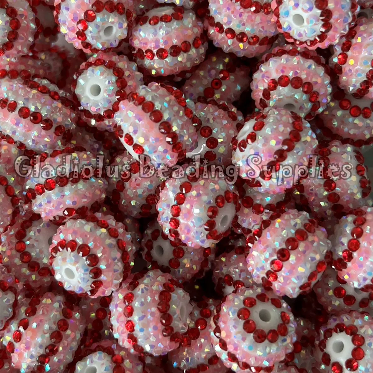 20mm Red/Pink Striped Acrylic Rhinestone Beads